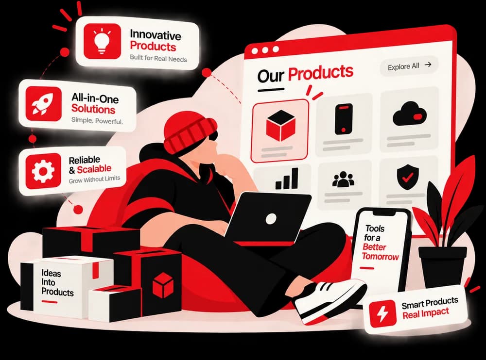 Illustration of the Tomatovation product suite: innovative, all-in-one, reliable and scalable products